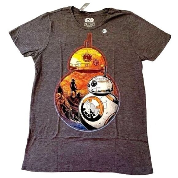 Star Wars BB8 Jakku Scene Graphic Tee Shirt Size XL Gray Casual Force Awakens - Picture 1 of 8